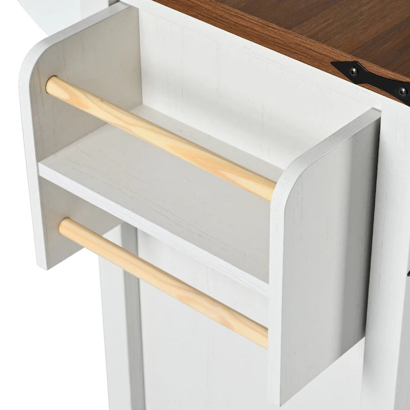 Rolling Kitchen Island Cart with Power Outlet, Drawers and Cabinet Storage