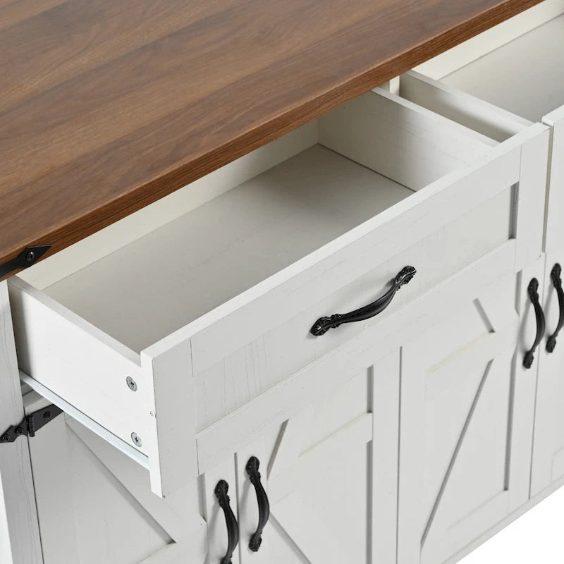 Rolling Kitchen Island Cart with Power Outlet, Drawers and Cabinet Storage