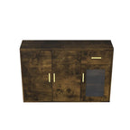Rustic Brown Wood Buffet Sideboard Cabinet with Drawer Glass Door Gold Handles