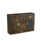 Rustic Brown Wood Buffet Sideboard Cabinet with Drawer Glass Door Gold Handles