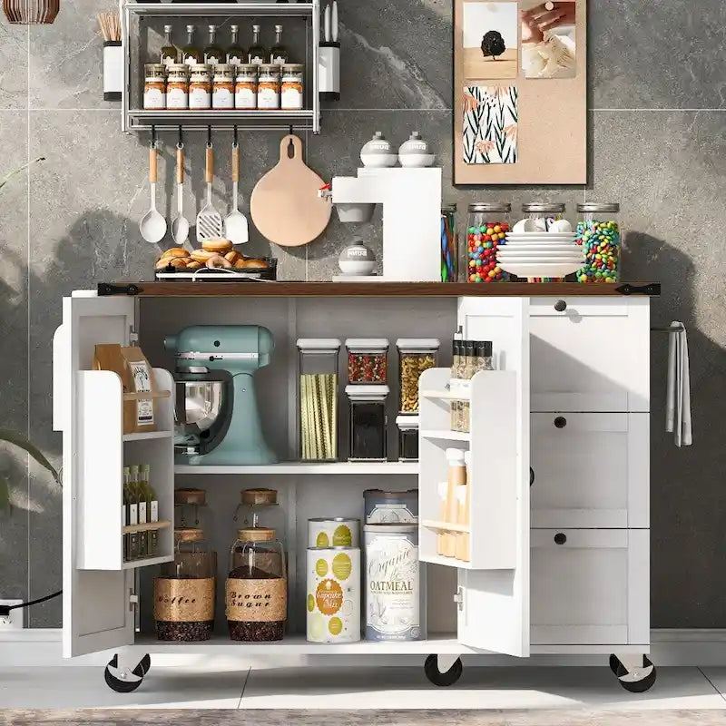 54.5 Kitchen Island with Power Outlet and Drop Leaf for Kitchen