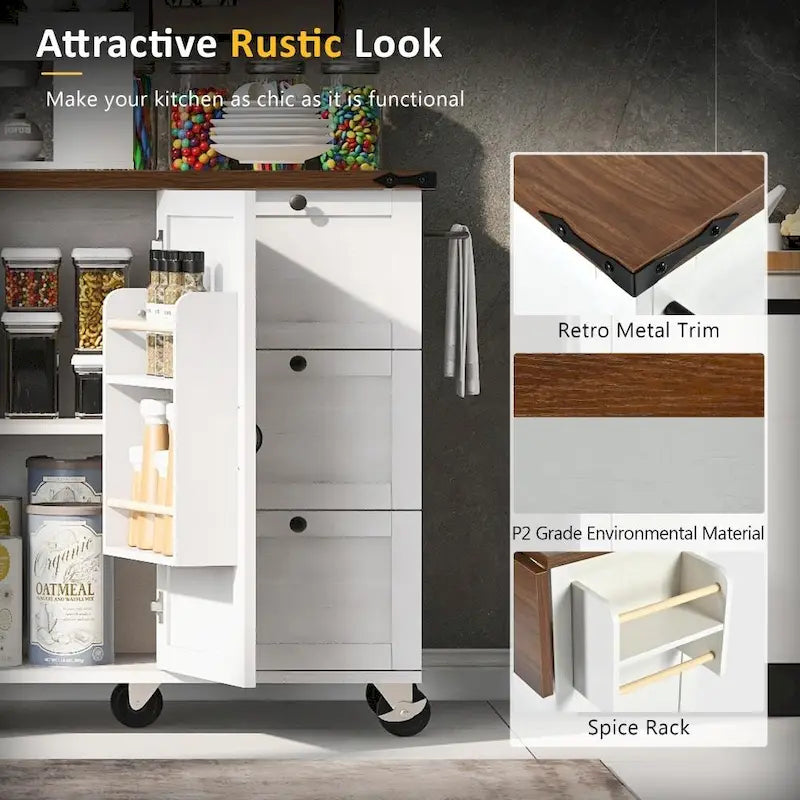 54.5 Kitchen Island with Power Outlet and Drop Leaf for Kitchen