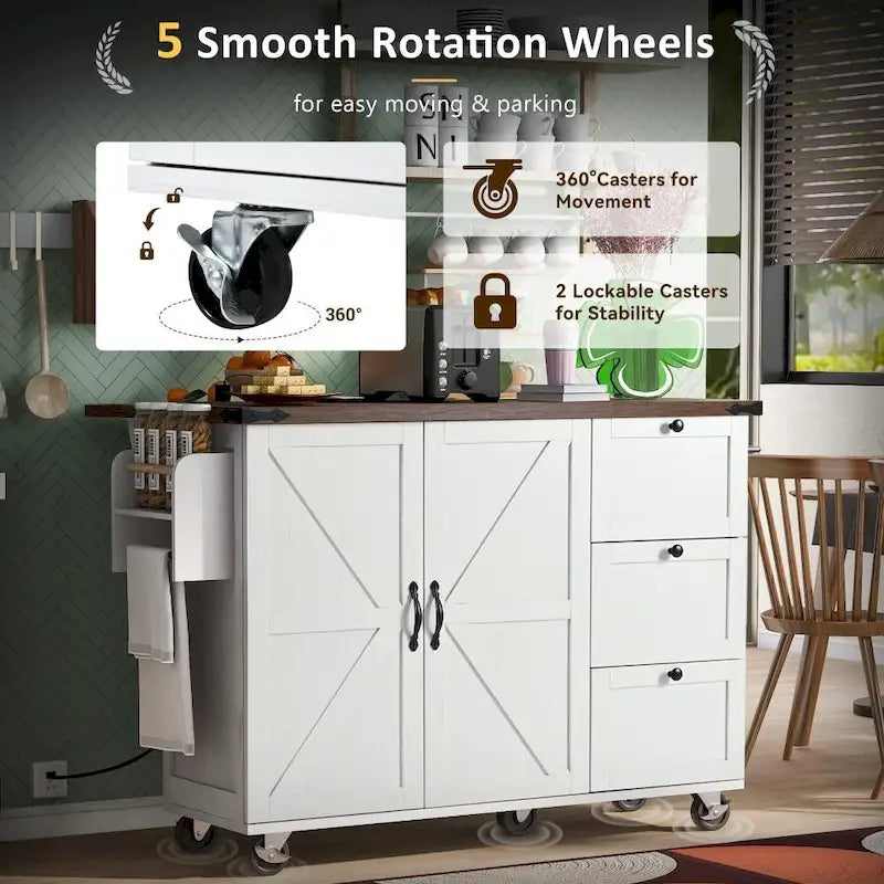 54.5 Kitchen Island with Power Outlet and Drop Leaf for Kitchen