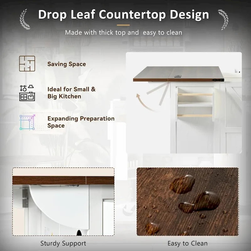 54.5 Kitchen Island with Power Outlet and Drop Leaf for Kitchen
