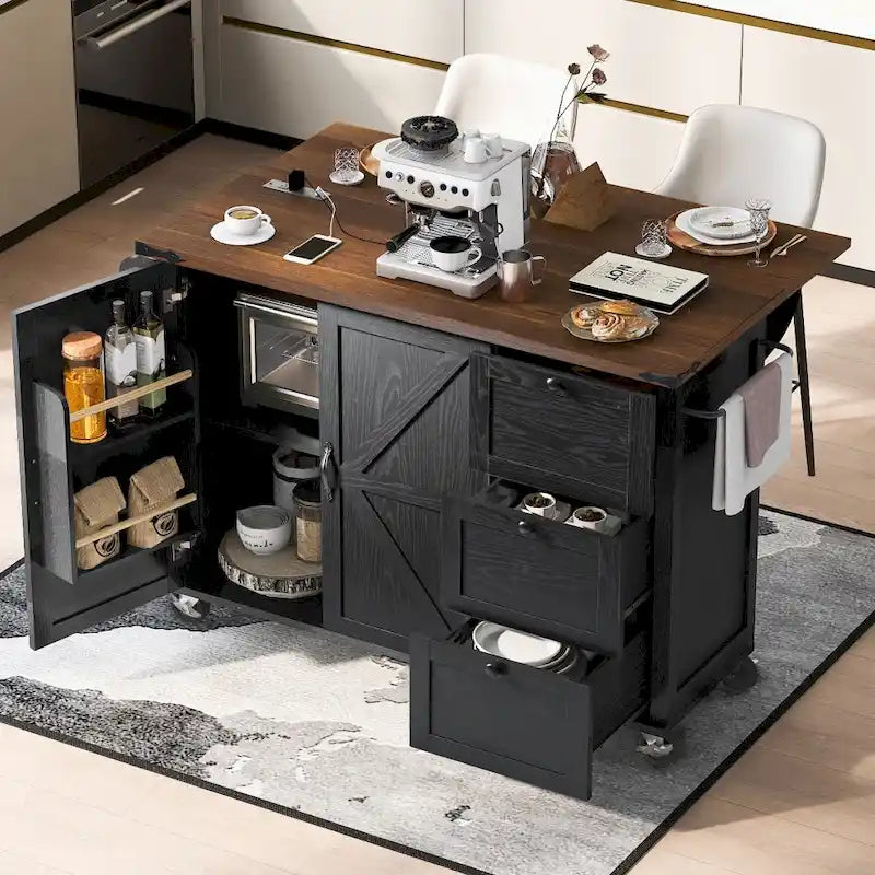 54.5 Kitchen Island with Power Outlet and Drop Leaf for Kitchen