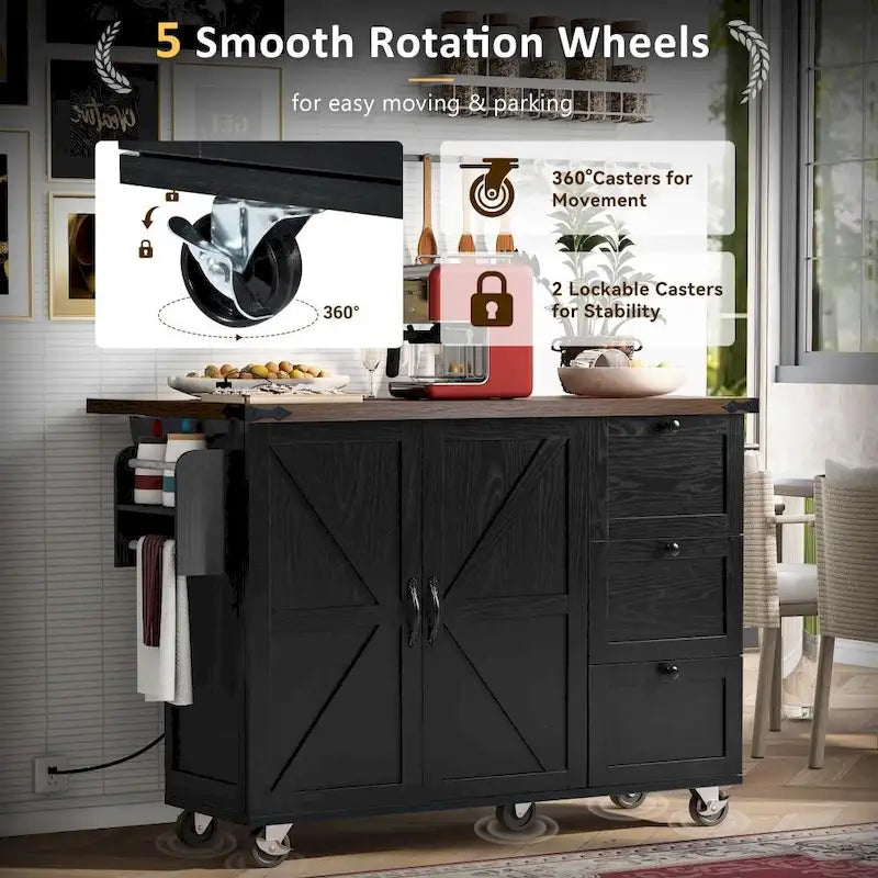 54.5 Kitchen Island with Power Outlet and Drop Leaf for Kitchen