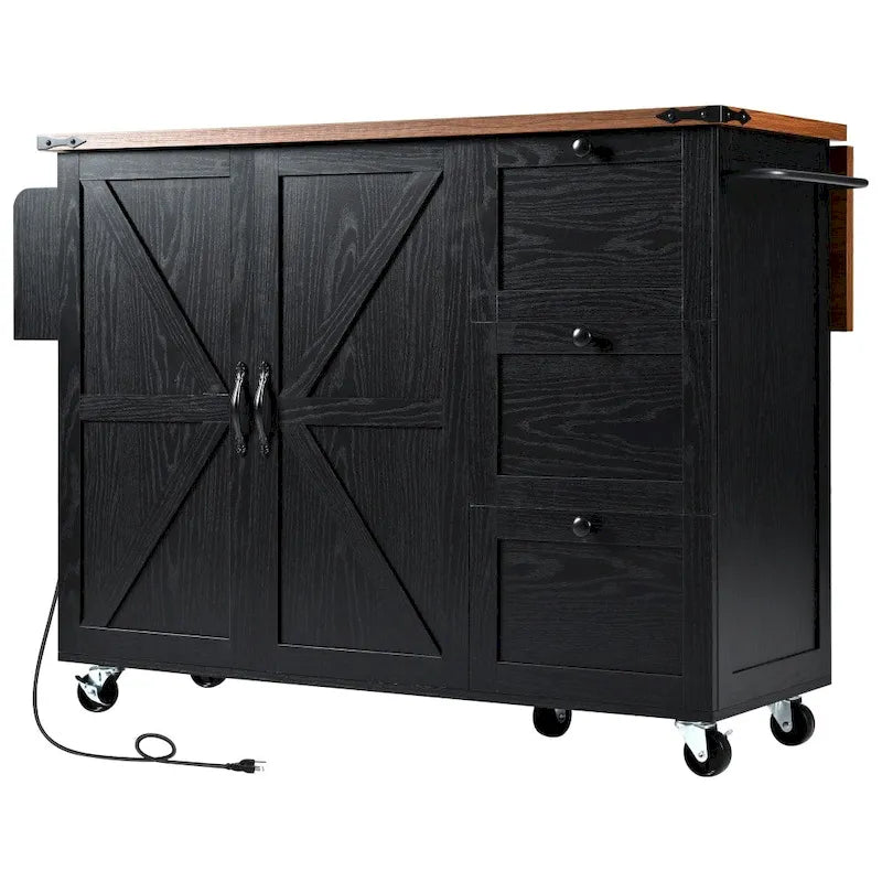 54.5 Kitchen Island with Power Outlet and Drop Leaf for Kitchen