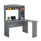 Modern L-Shaped Desk with Hutch Grey