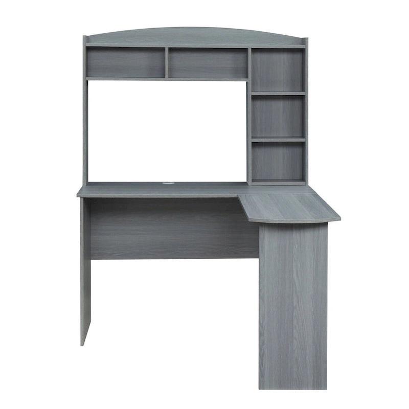 Modern L-Shaped Desk with Hutch Grey