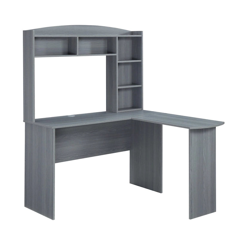 Modern L-Shaped Desk with Hutch Grey