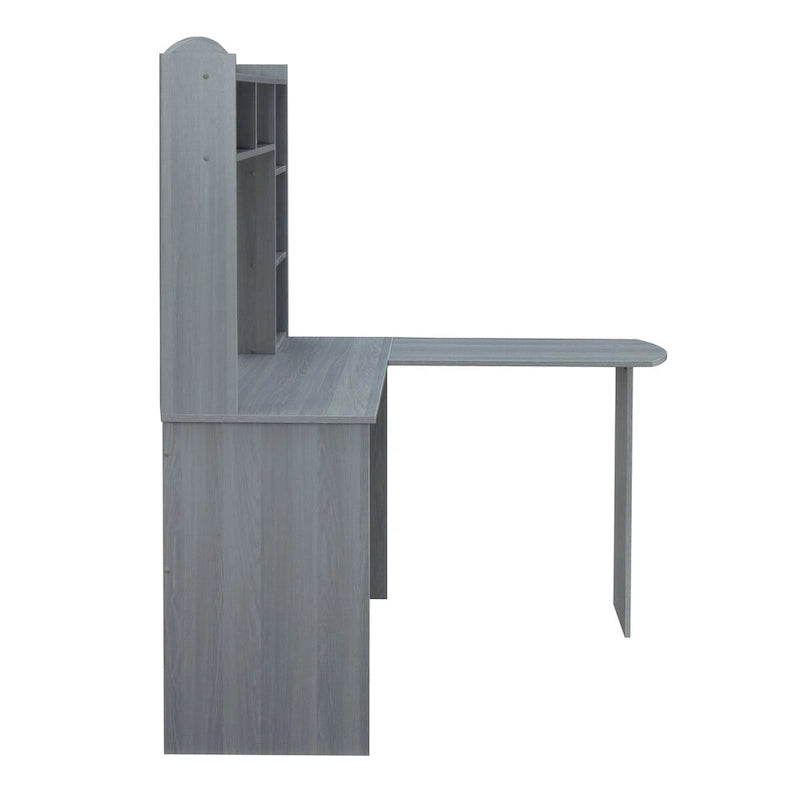 Modern L-Shaped Desk with Hutch Grey