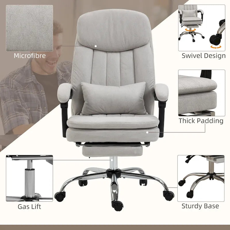 Microfibre Executive Massage Office Chair, Swivel Computer Desk Chair,Heated Reclining Computer Chair with Lumbar Support Pillow