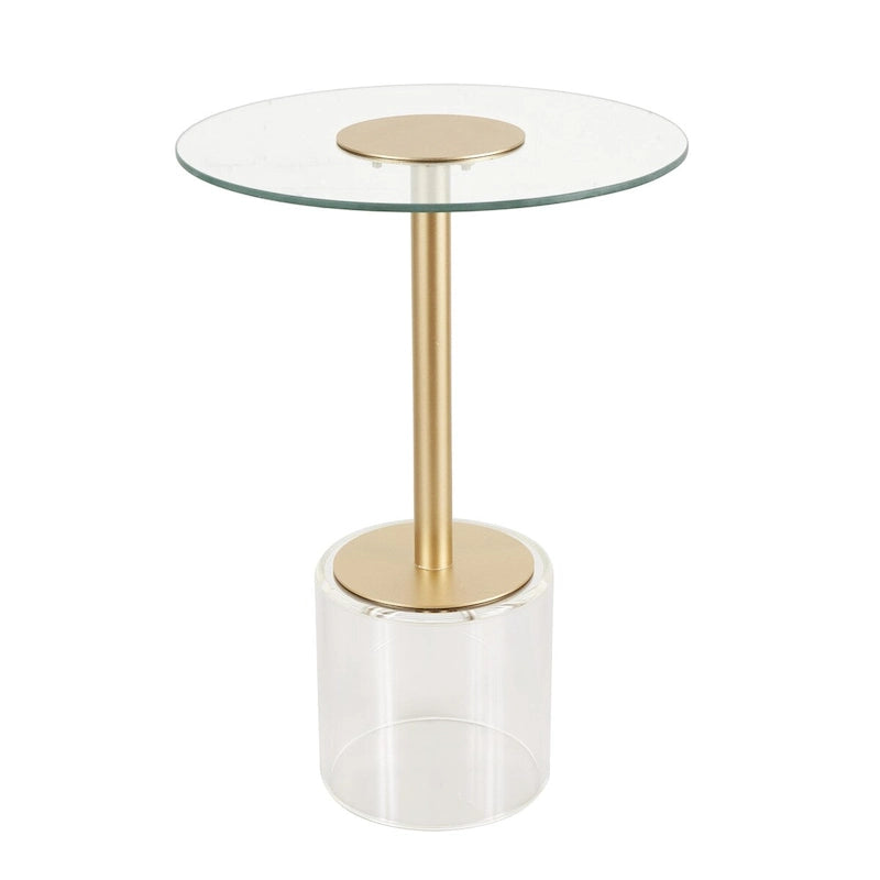 Acrylic Plastic Side End Accent Table with Elevated Base and Gold Stand - Clear