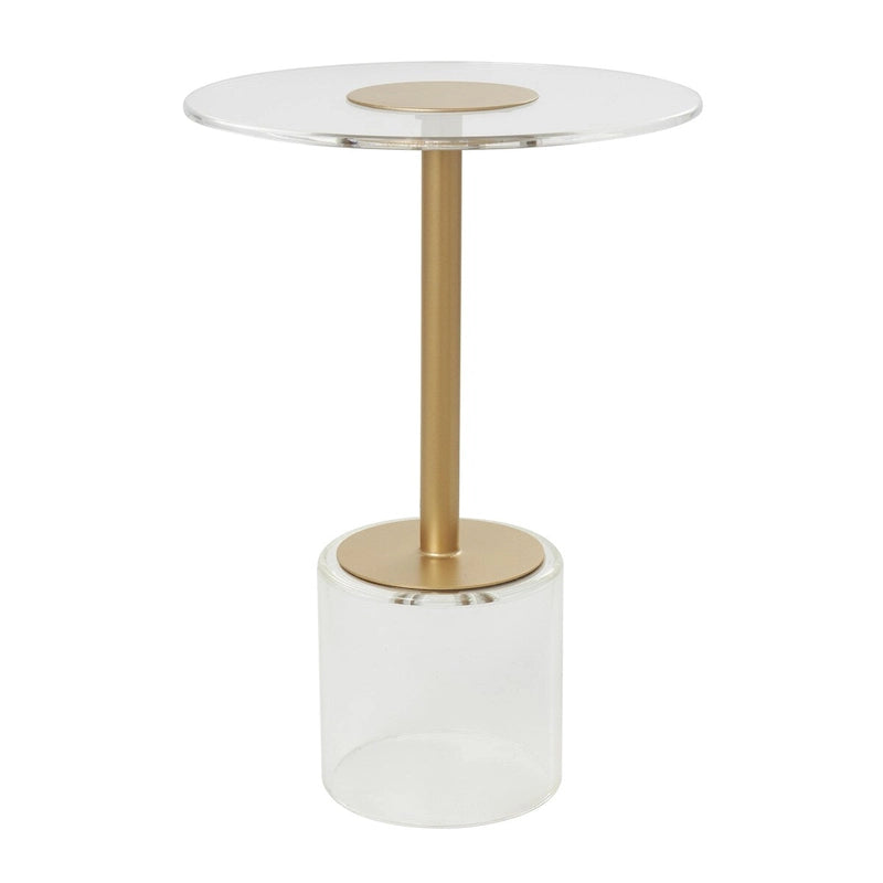 Acrylic Plastic Side End Accent Table with Elevated Base and Gold Stand - Clear