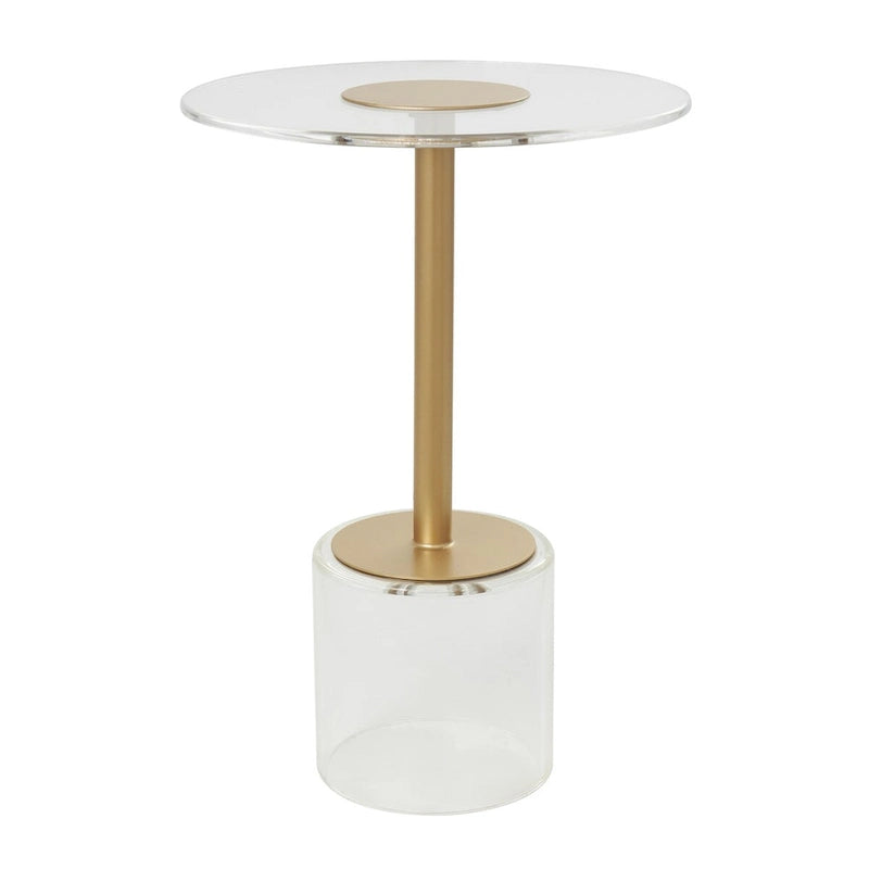 Acrylic Plastic Side End Accent Table with Elevated Base and Gold Stand - Clear - Roche River Decor