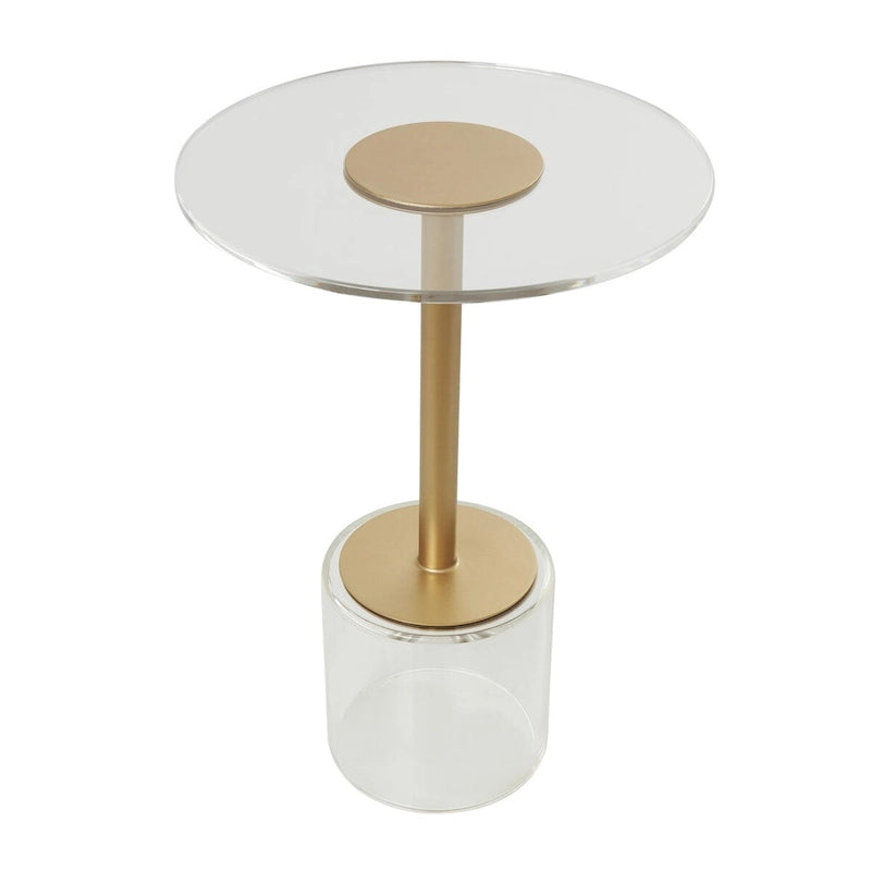 Acrylic Plastic Side End Accent Table with Elevated Base and Gold Stand - Clear