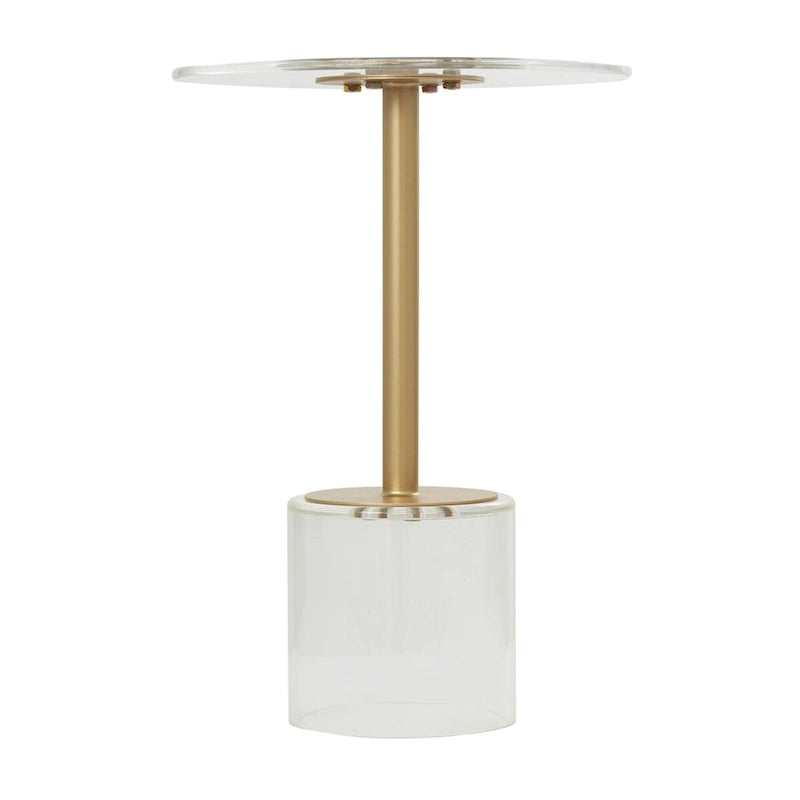 Acrylic Plastic Side End Accent Table with Elevated Base and Gold Stand - Clear