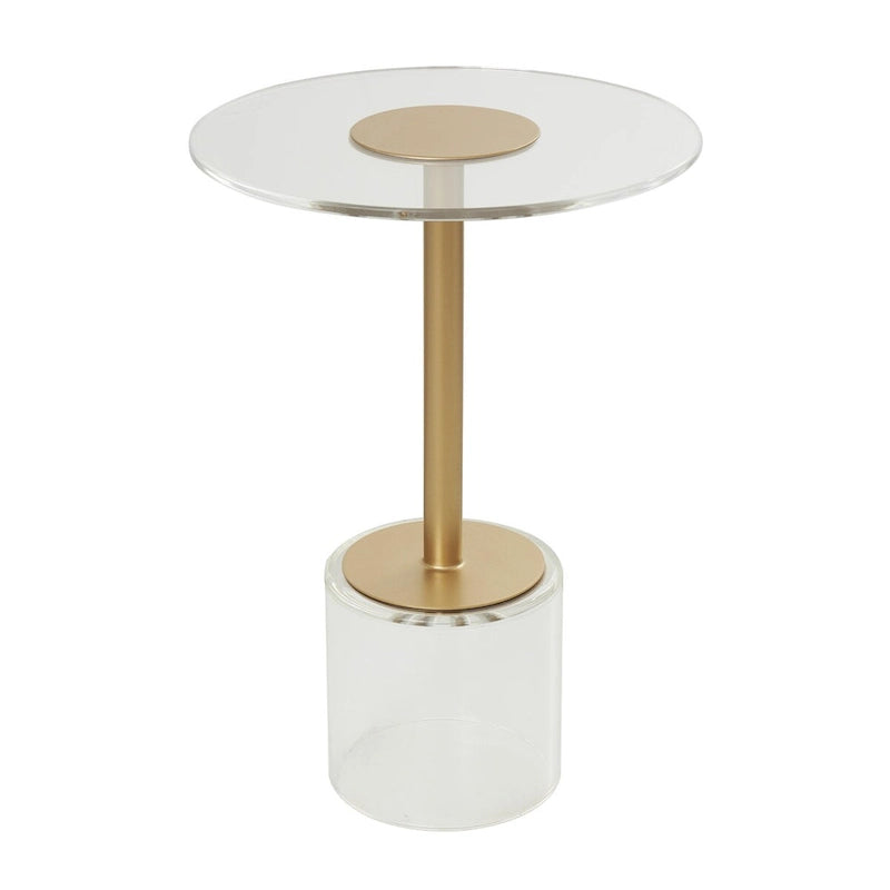 Acrylic Plastic Side End Accent Table with Elevated Base and Gold Stand - Clear