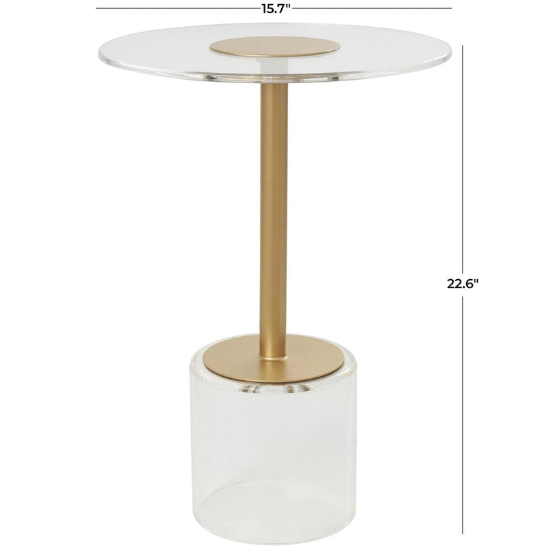 Acrylic Plastic Side End Accent Table with Elevated Base and Gold Stand - Clear