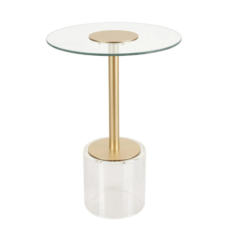 Acrylic Plastic Side End Accent Table with Elevated Base and Gold Stand - Clear