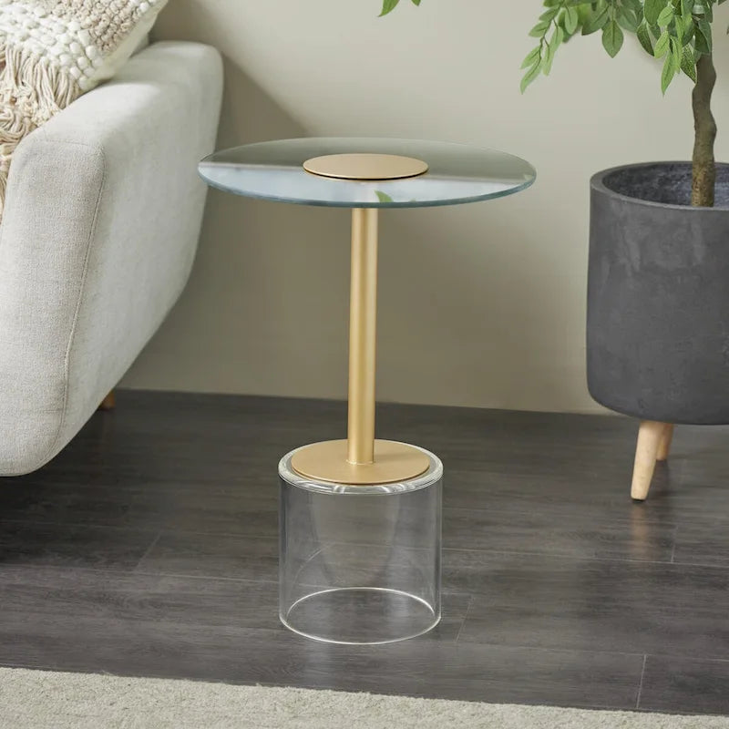 Acrylic Plastic Side End Accent Table with Elevated Base and Gold Stand - Clear