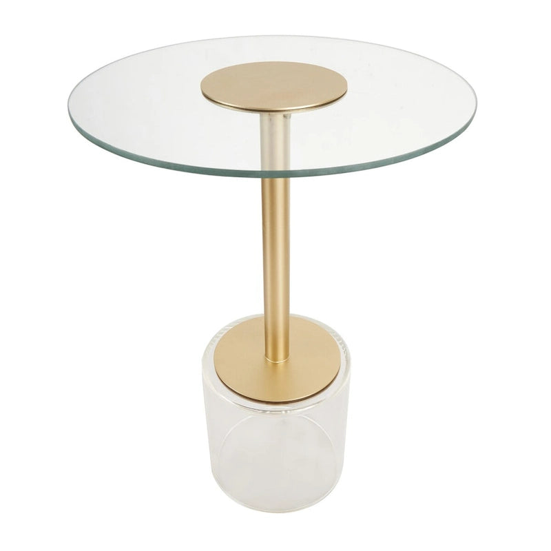 Acrylic Plastic Side End Accent Table with Elevated Base and Gold Stand - Clear