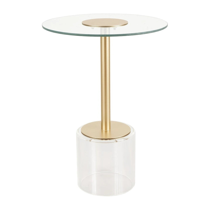 Acrylic Plastic Side End Accent Table with Elevated Base and Gold Stand - Clear