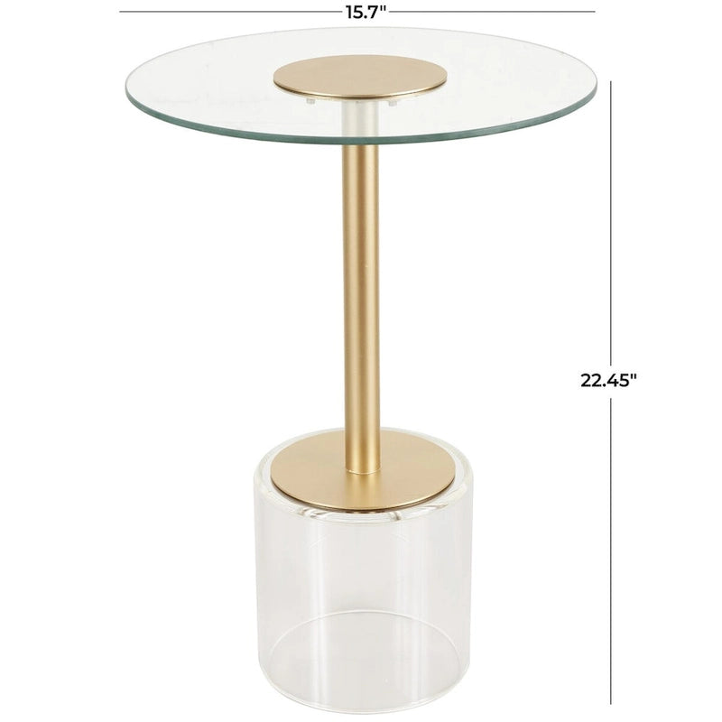 Acrylic Plastic Side End Accent Table with Elevated Base and Gold Stand - Clear